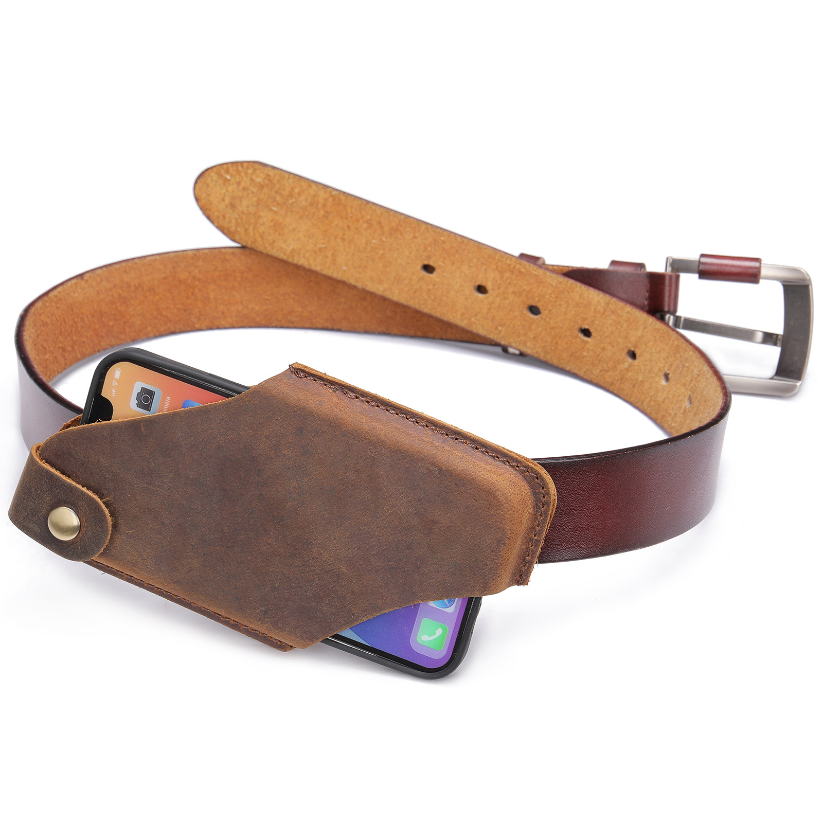 Cross-border Crazy Horse Leather Mobile Phone Bag Wearing Belt Men's Waist Bag Simple Stereotype Top Layer Cowhide Mobile Phone Small Cross Bag Men's Bag