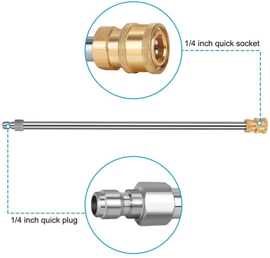 High pressure cleaner extension rod 1/4 stainless steel extension rod 17 inch extension rod quick connection high pressure water gun