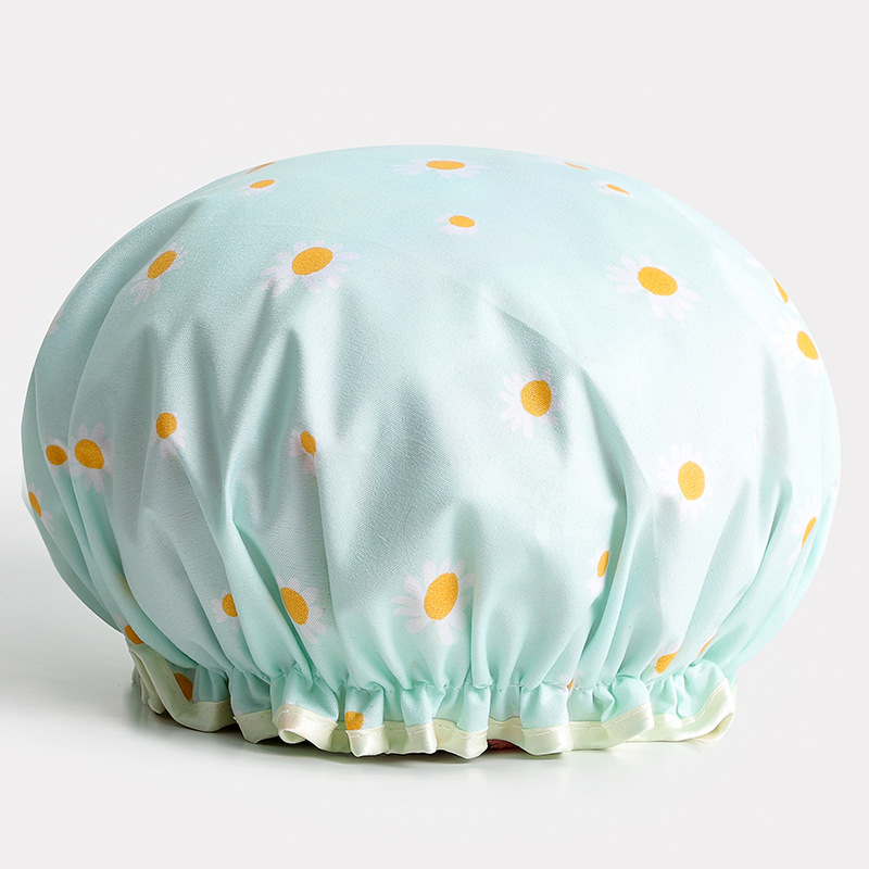 Double Layer Shower Cap Waterproof Shower Cap Women's Cute Thickened Bath Rift Head Pullover Children's Satin Cartoon Shower Cap