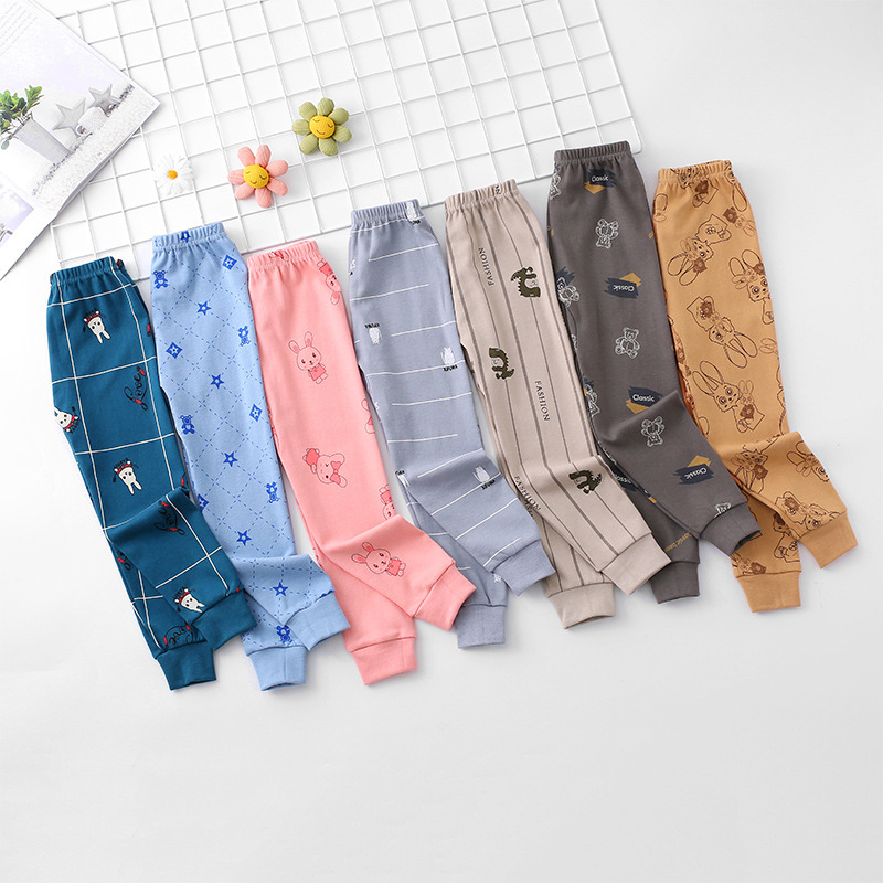 Children's cotton long Johns boys and girls baby wear cotton medium and big Children Spring and Autumn bottoming cotton wool pants thin pajama pants