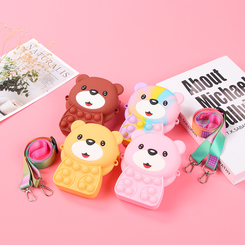Cross-border Explosions Bear Silicone Coin Purse Children's Cartoon Crossbody Bag Bubble Unpacking Cute Toy Backpack