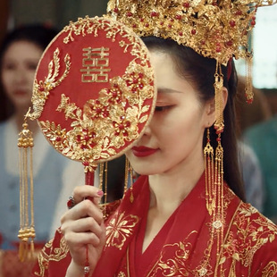 Antique Fan Bride Tuan Fan Wedding Happy Fan Xiuhe Dress Tuan Fan Dragon and Phoenix Jacket Accessories Chinese Style Holding Flower Tiktok