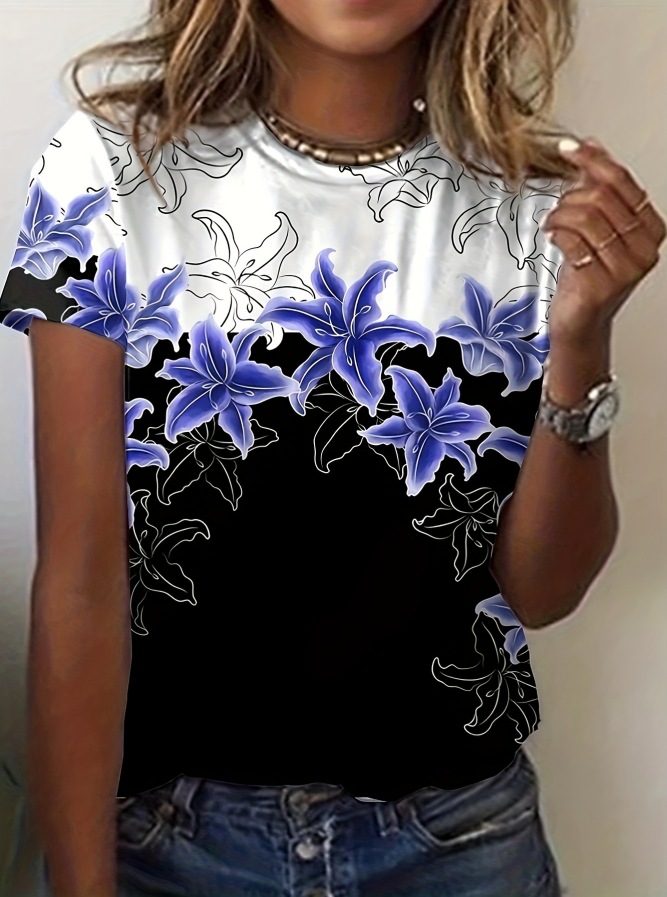 2023 new European and American cross-border Amazon wish butterfly digital printing multi-color T-shirt short sleeve round neck T-shirt