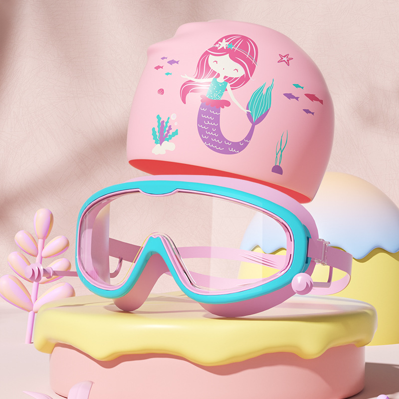 Children's swimming goggles large frame HD waterproof anti-fog boys and girls student Factory Direct swimming cap suit swimming glasses