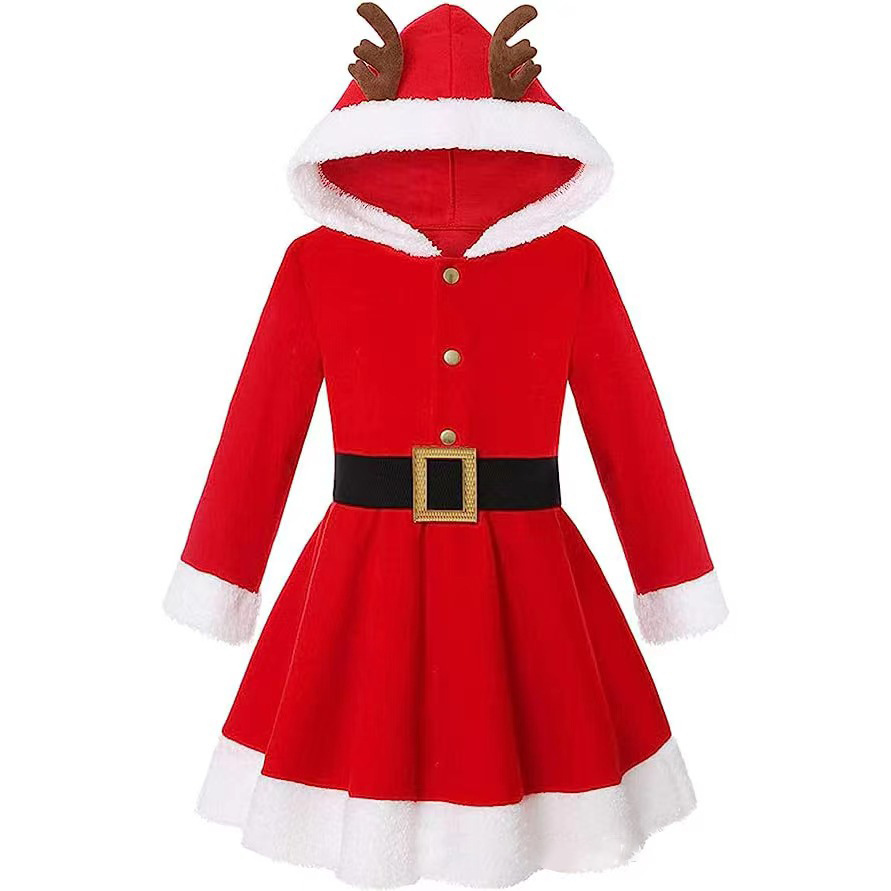 Christmas clothes New Elk hooded Christmas clothes Christmas tree skirt children's Christmas dress holiday Christmas dress