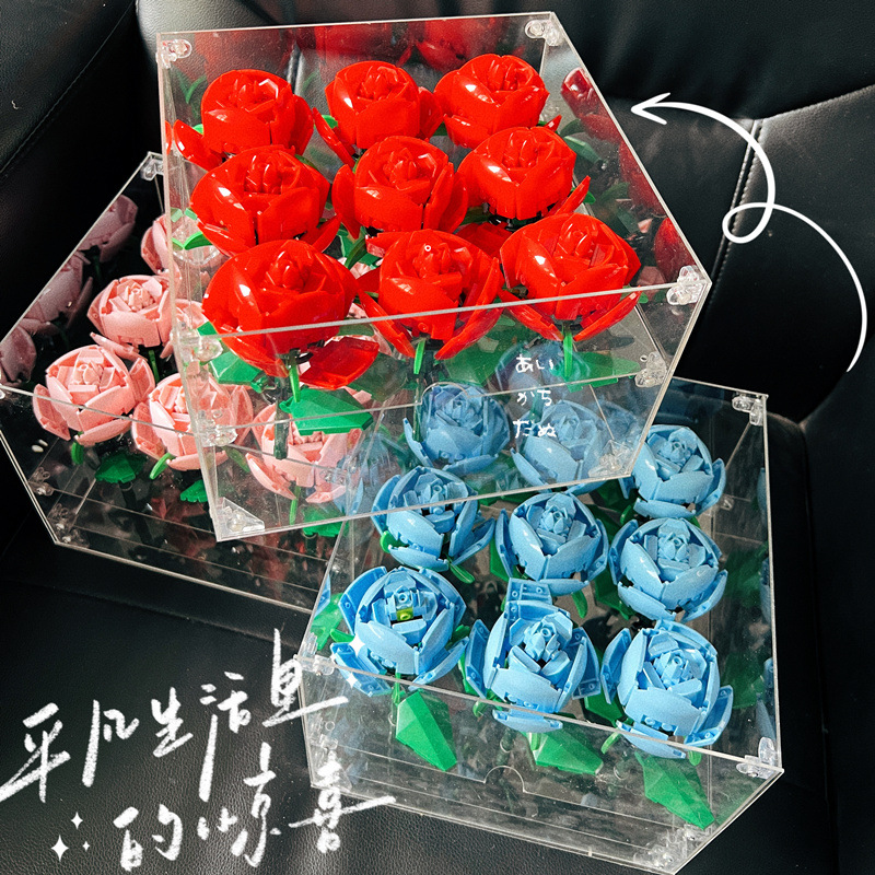 Rose Blocks Hug Bucket Compatible with Lego Eternal Flower Gift Box Pair Blocks Toys for Girlfriend Christmas Gift