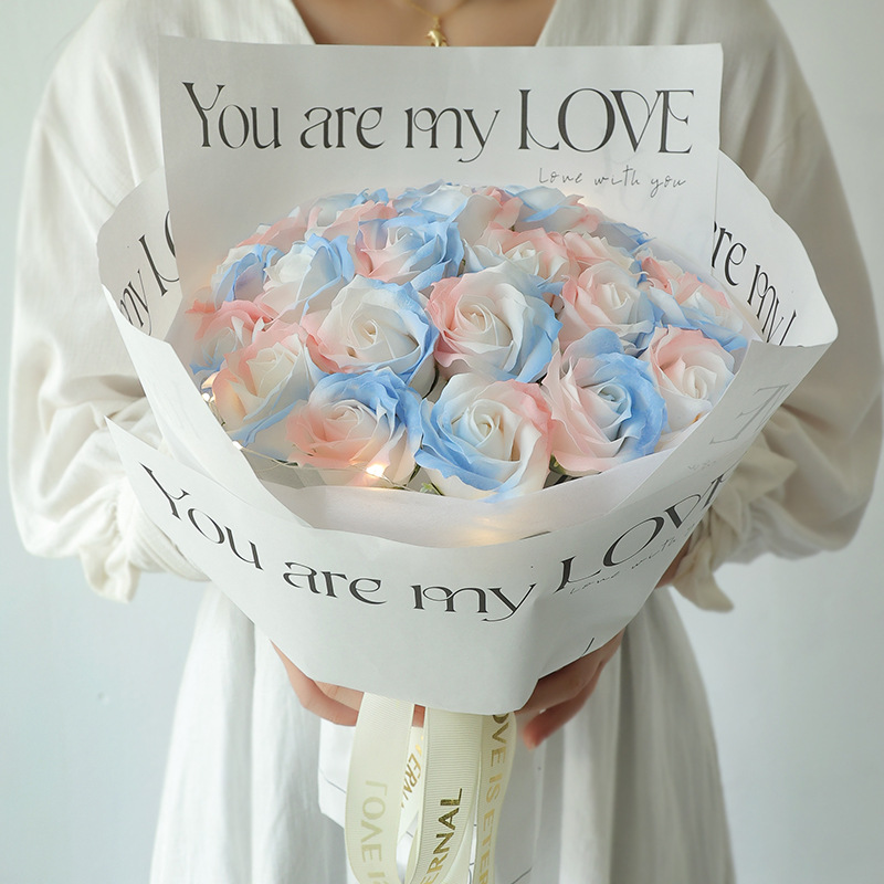 Internet Red Ice Blue Rose Soap Bouquet for Girlfriend Eternal Flower Birthday Gift for Girls Christmas Gift