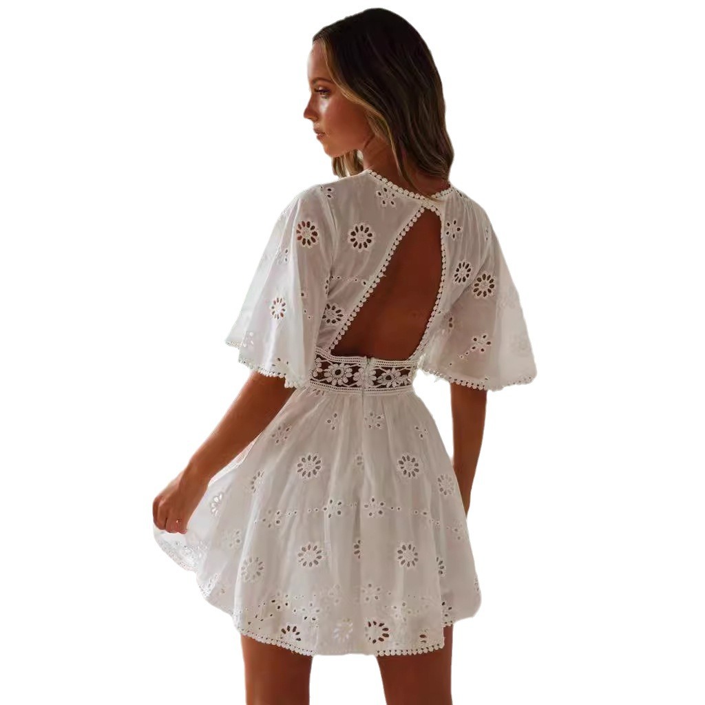 ebay2023 European and American cross-border summer new sexy backless hollow tassel imitation cotton dress for women