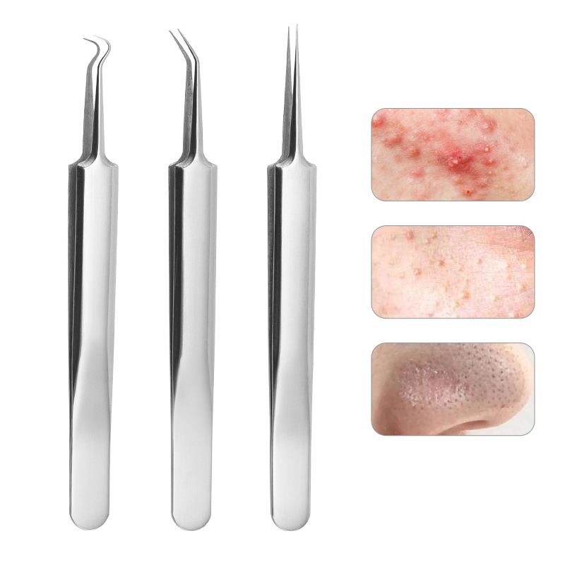 Factory wholesale stainless steel acne clip cell clamp acne removing blackhead tweezers acne needle beauty tool suit