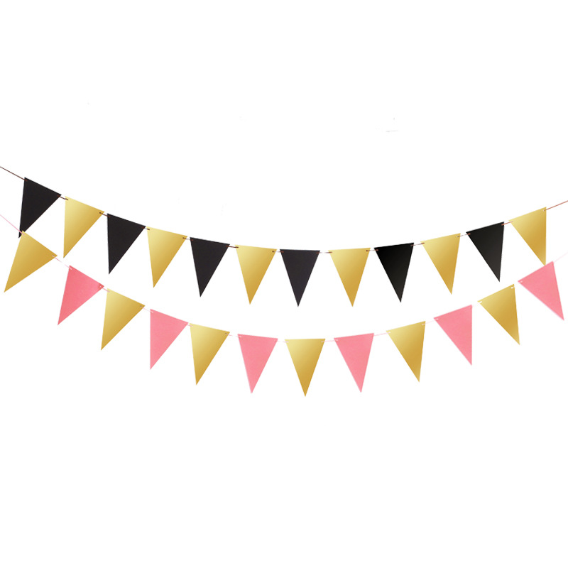 Black gold powder glitter party decoration pennant flag baby birthday kindergarten decoration background banner