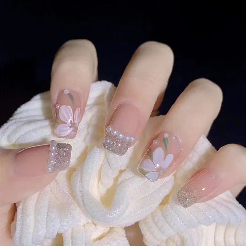Nail Patch Nail Patch Cute Short Removable Fake Nail Patch Peach Heart Bow Nail Patch