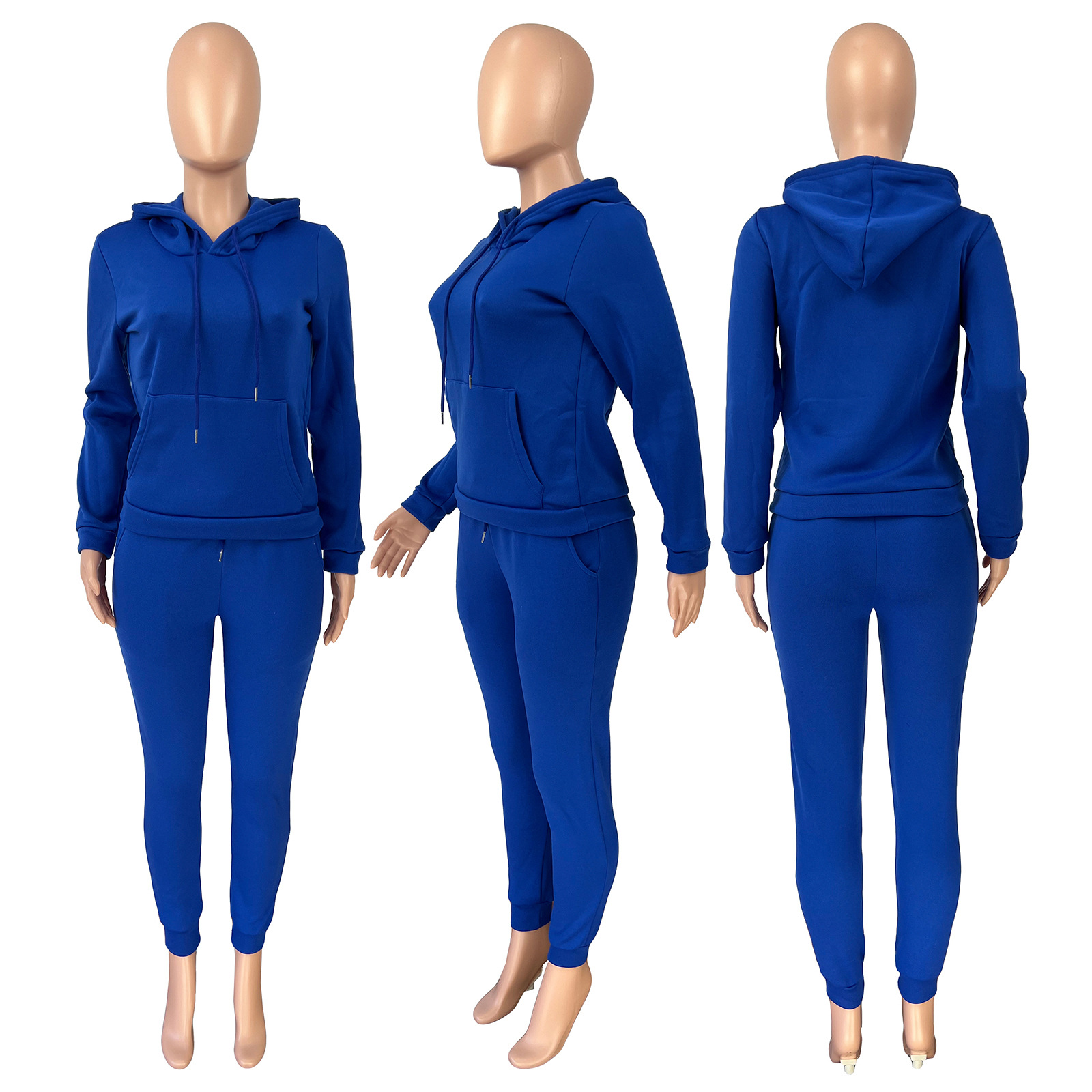 HR8197 European and American women's clothing  independent station supply autumn and winter plus velvet drawstring hooded two-piece set_voghion.com