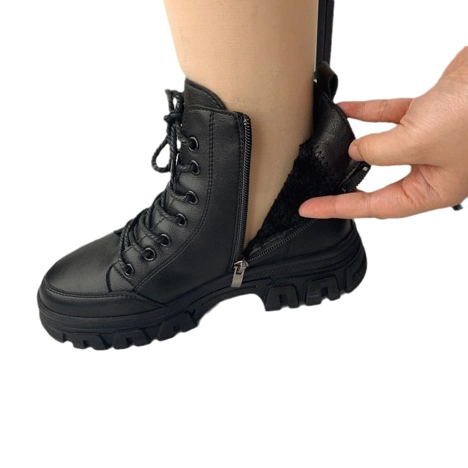 Soft leather Martin boots Women's 2023 autumn and winter New plus velvet comfortable all-match short boots British wind women's boots cotton boots wholesale