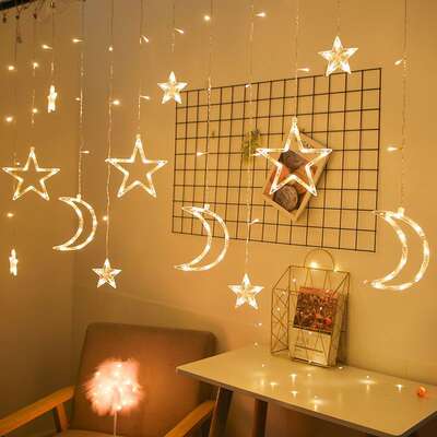 Cross-border LED Starry Sky Light String Star and Moon Curtain Light Room Decoration Colorful Light String Outdoor Camping Style Atmosphere Waterproof Light