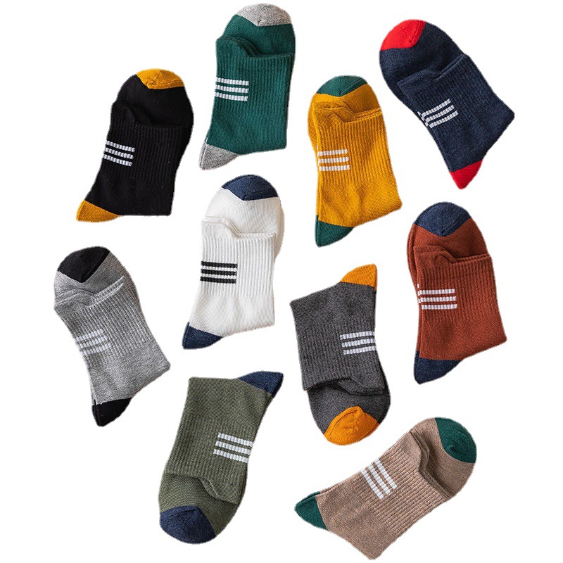 Socks Men's Mid-barrel Stockings Fashionable Autumn and Winter Ten Color Tile Trendy Socks Men's High-top Three-bar Long-barrel Sports Basketball Socks