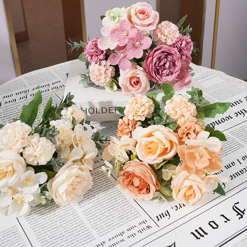 牡丹アジサイ造花結婚式の家の装飾ダイニングテーブルの装飾写真撮影造花|undefined