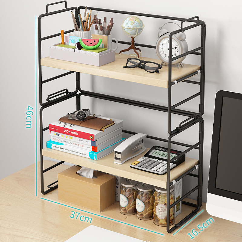 Household Simple Table Multi-layer Wrought Iron Small Bookshelf Storage Rack Office Desktop Finishing Rack Desk Storage Rack
