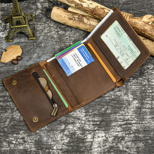Foreign Trade Hot Men's Genuine Leather Wallet Crazy Horse Leather Tri-fold Coin Wallet Top-layer Cowhide Multi-card Short Wallet