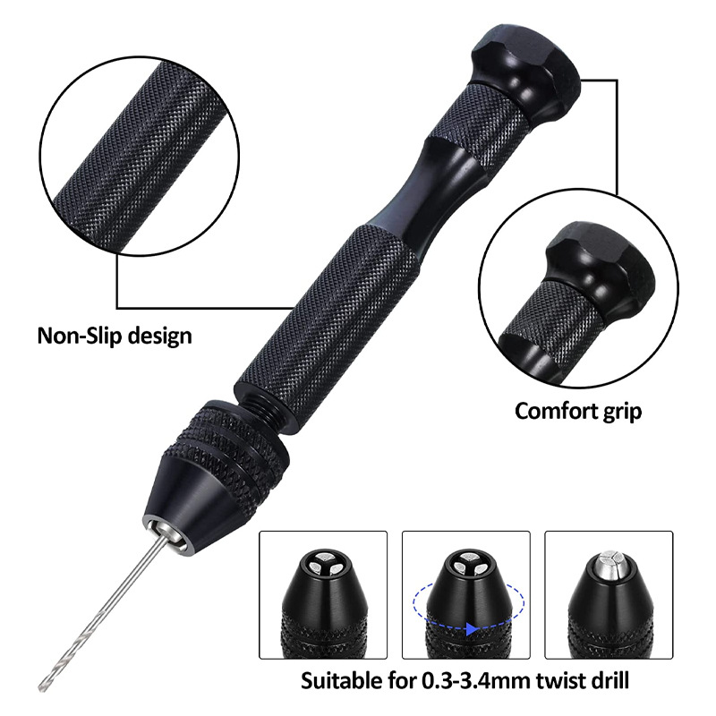 AliExpress TEMU cross-border source black mini aluminum alloy hand drill 21pcs hand twist drill set hand drill
