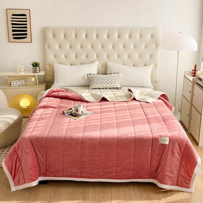 Winter Warm Quilted Milk Velvet Lamb Velvet Blanket Thickened Coral Velvet Single Three-layer Blanket Nap Sofa Blanket