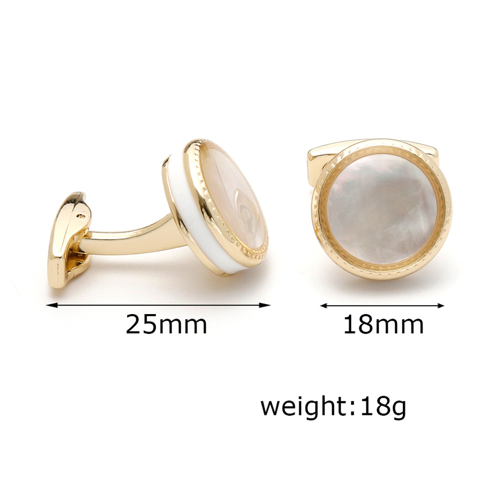 Men's cufflinks cross-border hot-selling high quality light luxury inlaid shell gold round button jewelry in stock 1 pair wholesale