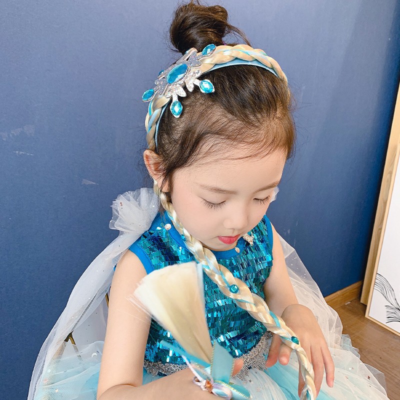 Girls' Frozen Same Style Snowflake Wig Braid Clothing Accessories Children's Princess Elsa Girls' Hair Accessories Trendy