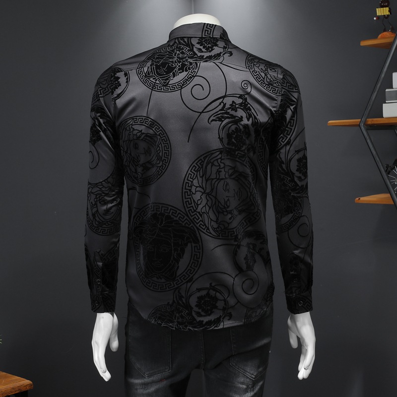 Taobao foreign trade wholesale 2022 autumn flocking long sleeve shirt men's large size slim fit shirt men's fake mold
