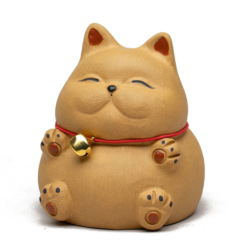 Purple sand tea pet cat small ornaments creative handmade tea ceremony fortune cat tea set accessories Bell decoration ceramic wholesale