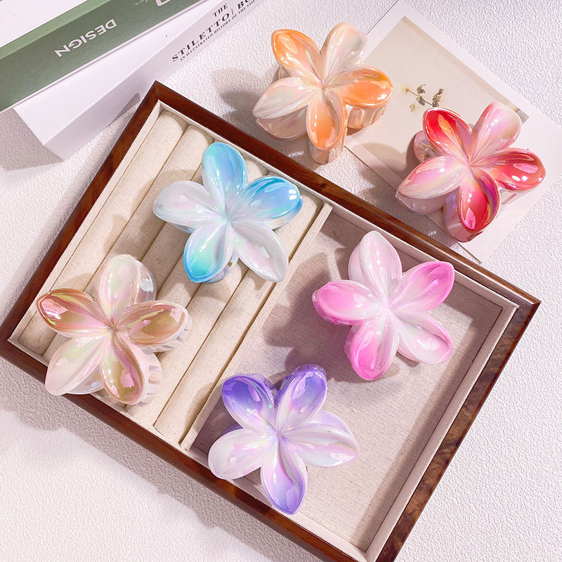 High-end Electroplated AB Color Plumeria Hairpin for Women Hawaiian Holiday Style Grabber Contrasting Color Bauhinia Hair Accessories Summer