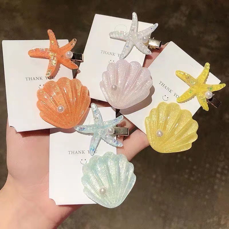 New Small Fresh Hairpin Holiday Style Ocean Series Starfish Pearl Shell Girl's Broken Hair Side Clip One-word Clip