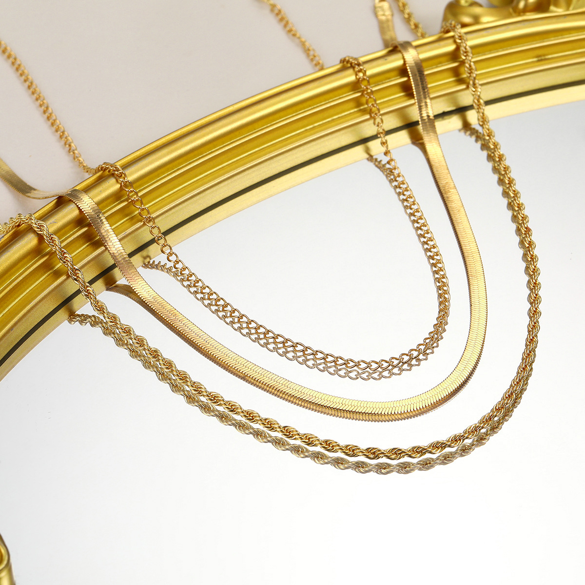 fashion three-layer stacked basic chain snake bone chain twist chain hot selling simple personalized necklace_voghion.com