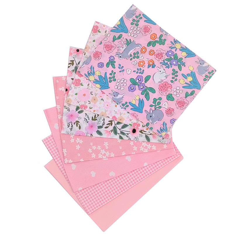 7 pieces of cotton pink floral cloth cotton twill printed fabric DIY hand patchwork group spot wholesale