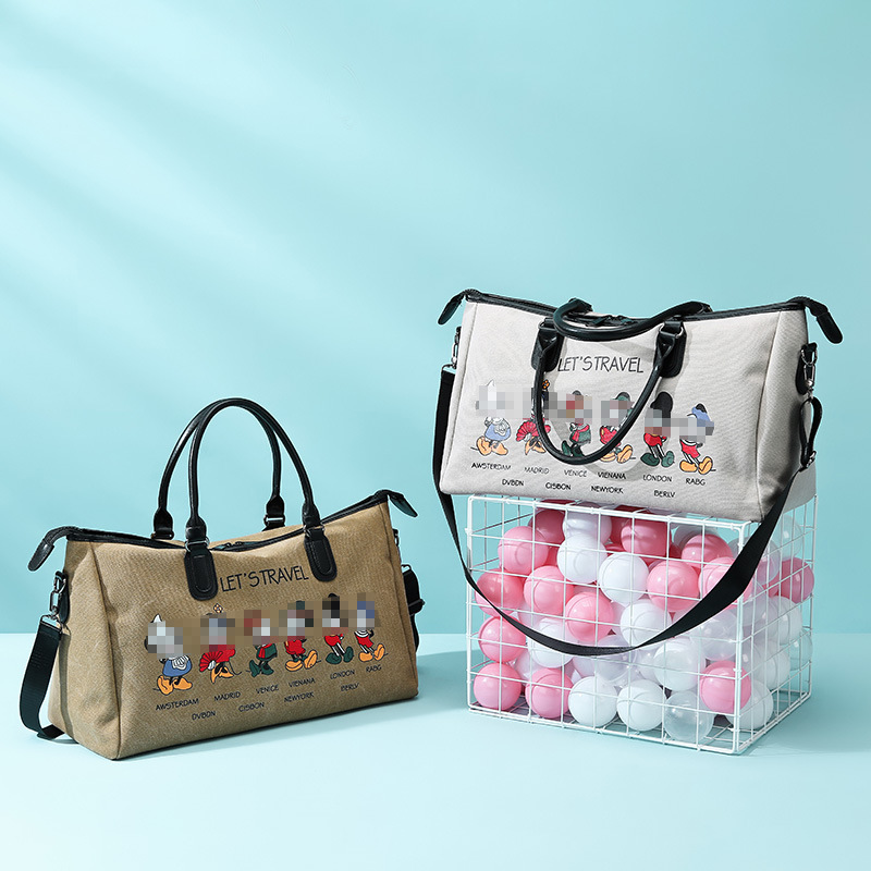 New Cartoon Fitness Travel Bag Portable Large Capacity Luggage Bag European and American Fashion Washed Canvas Shoulder Bag