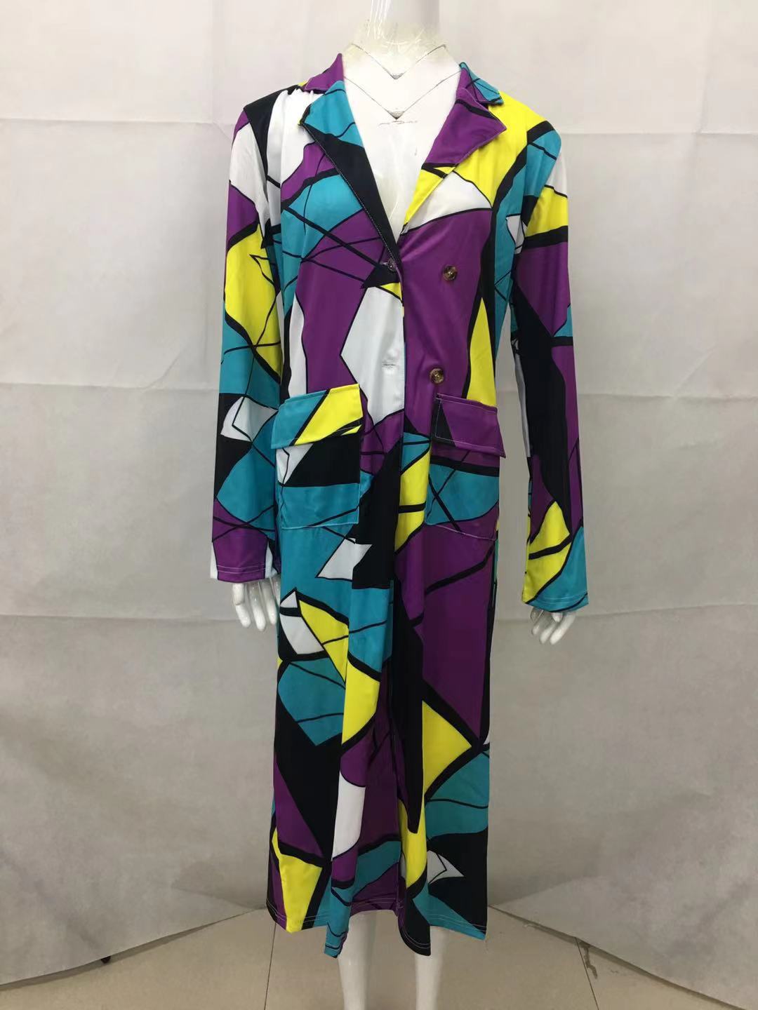 Autumn and winter New trench coat cross-border European and American plus size plaid printed double-breasted lapel coat coat women's coat_voghion.com