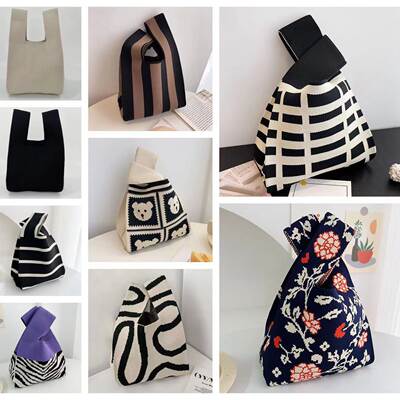 Cross-border Knitted Bag Women's Knitted Handbag All-match Wrist Bag Tote Bag Polyester Woven Bag Panda Bag