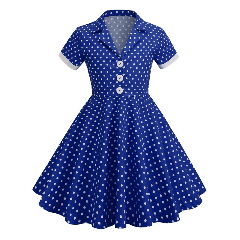 Amazon cross-border European and American women's children's clothing foreign trade dress short sleeve polka dot retro children's clothing dress