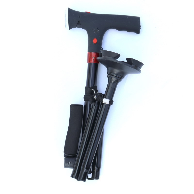 Aluminum alloy with alarm double handle old man's crutch telescopic foldable rotating crutch with LED light with light