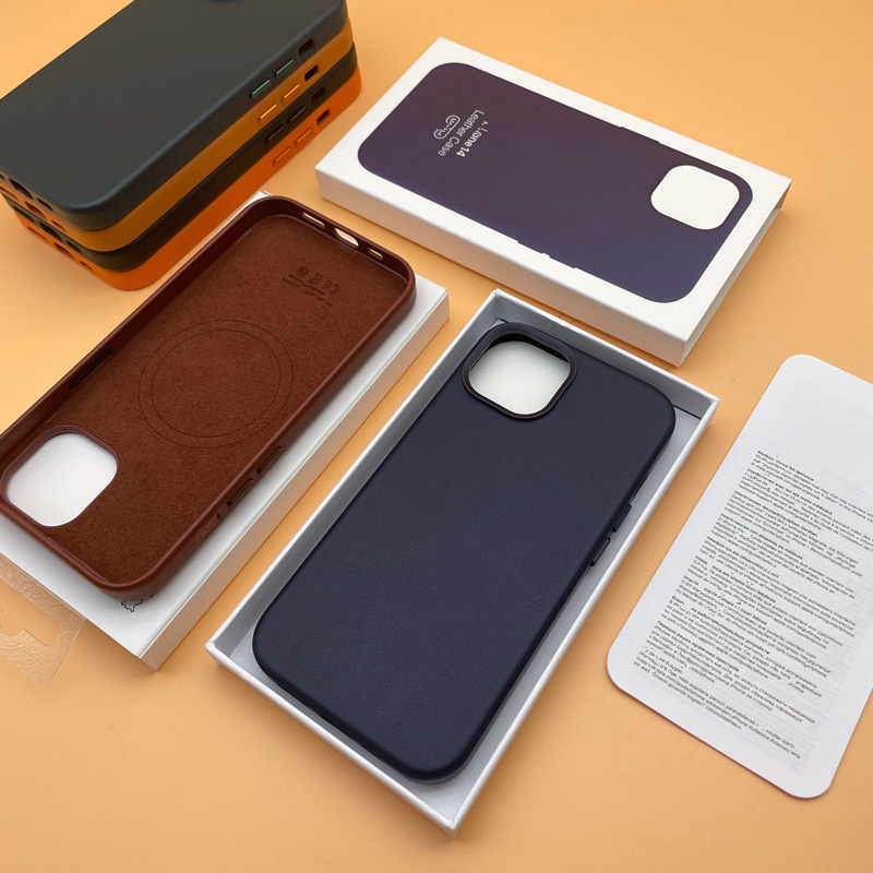適用蘋果14Promax手機殼14plus皮革磁吸14Pro保護殼iPhone14官網