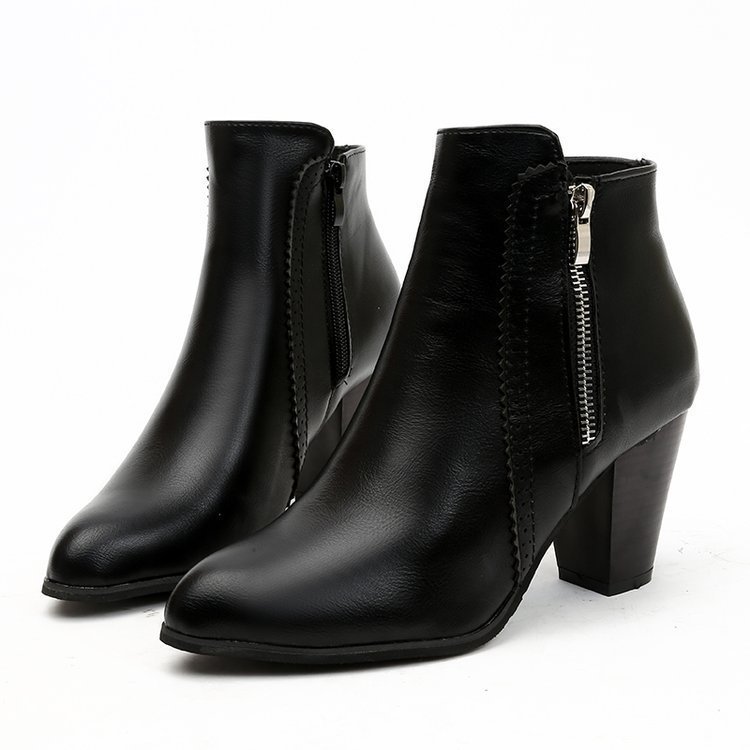 AliExpress 2020 autumn and winter Europe and the United States retro polished color thick with foreign trade side zipper boots Women's factory wholesale