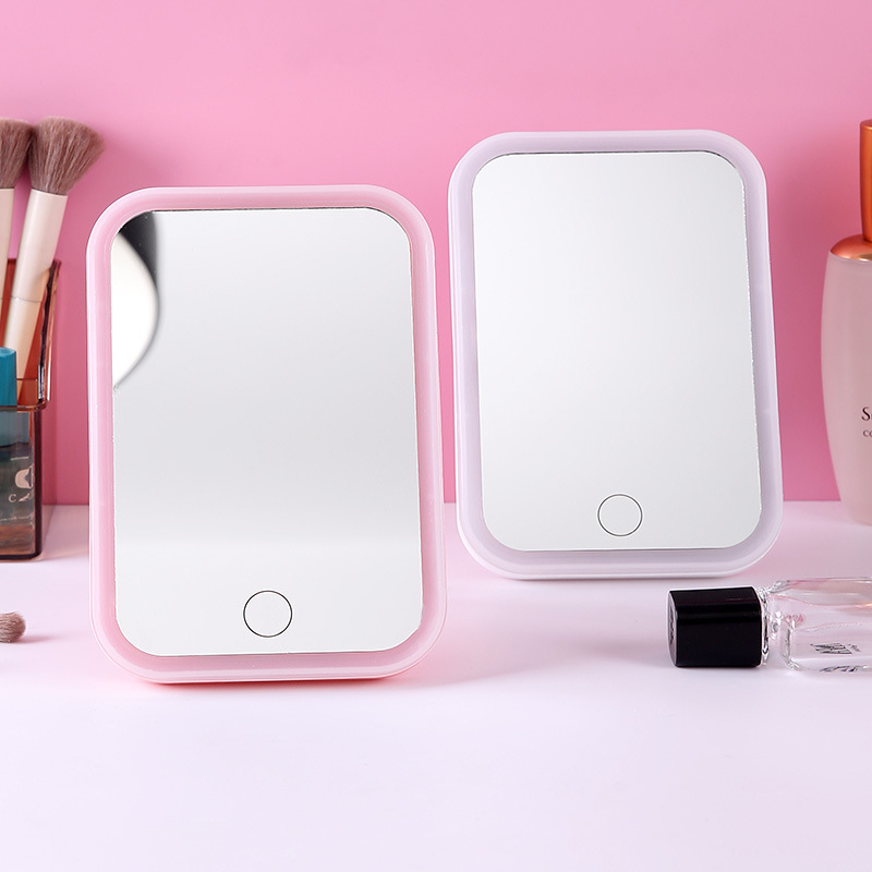 LED makeup mirror with lamp desktop fill light mirror three-color dimmable student portable bedroom dressing table small mirror