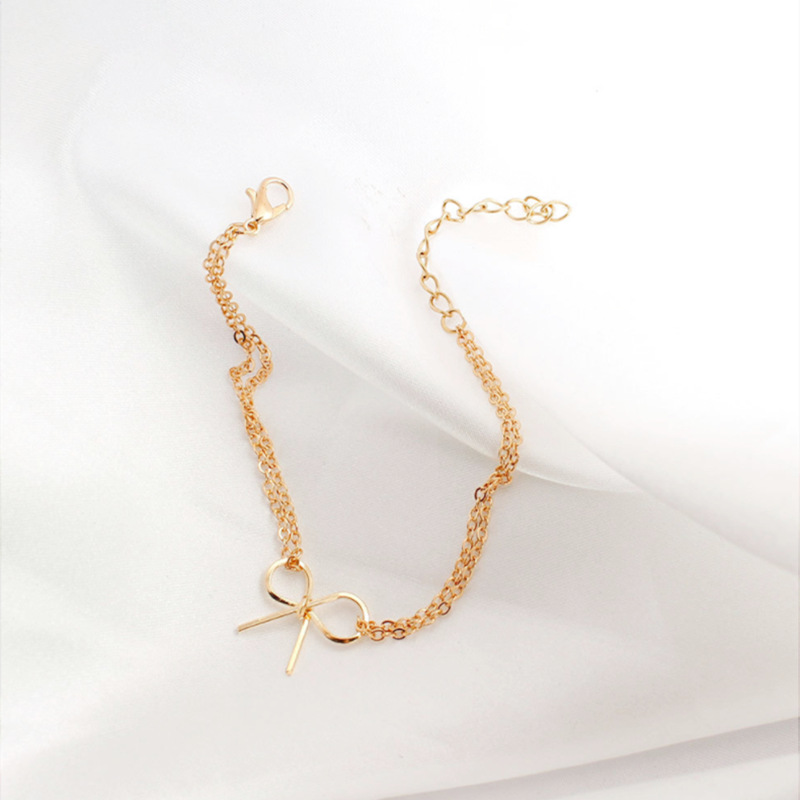 Europe and the United States cross-border jewelry personality Fashion female alloy double chain bracelet manufacturers direct supply simple bow bracelet