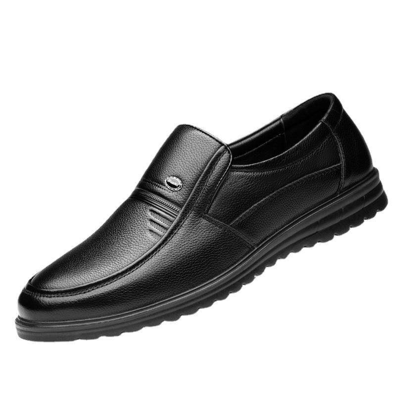 Leather Shoes Men's Genuine Leather Business Dress Men's Middle-aged Soft Bottom Cowhide Dad Shoes Autumn and Winter Fleece-lined New Cotton Shoes for Men