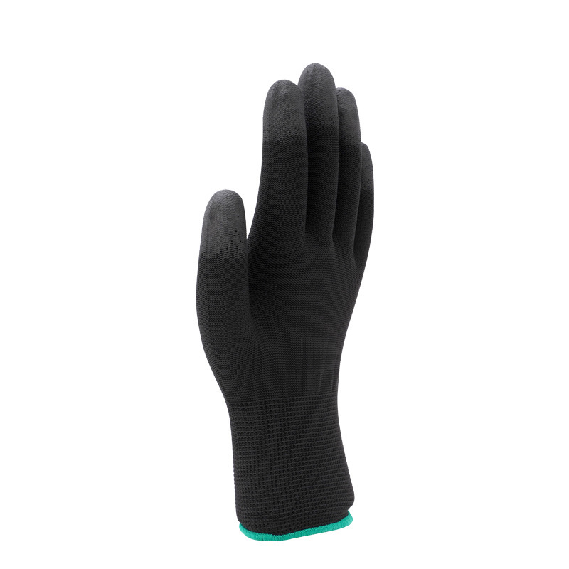 Black pu finger-coated wear-resistant nylon anti-static gloves dust-free non-slip coating breathable labor gloves wholesale