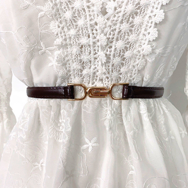 Punch-free Matte Buckle Adjusting Belt Women's Skirt with Trimmed dress Black Thin Belt with Shirt