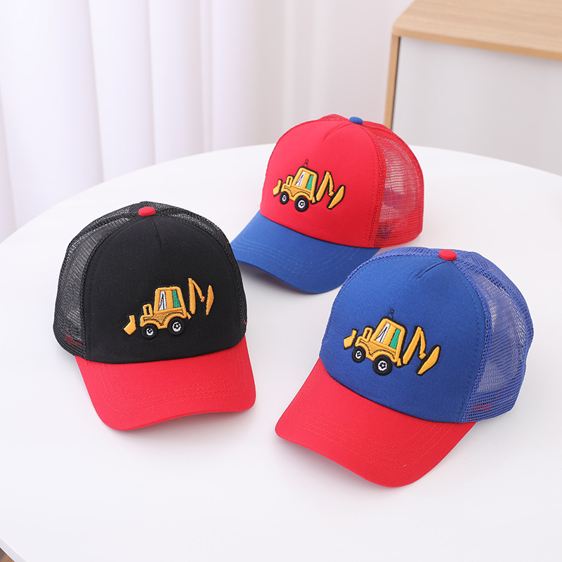 Summer children's hat excavator net cap cap European and American cartoon boy truck cap outdoor sunshade baseball cap