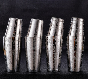 304 stainless steel engraved Boston fancy cocktail Shaker Shaker Shaker Shaker Shaker foreign trade cross-border
