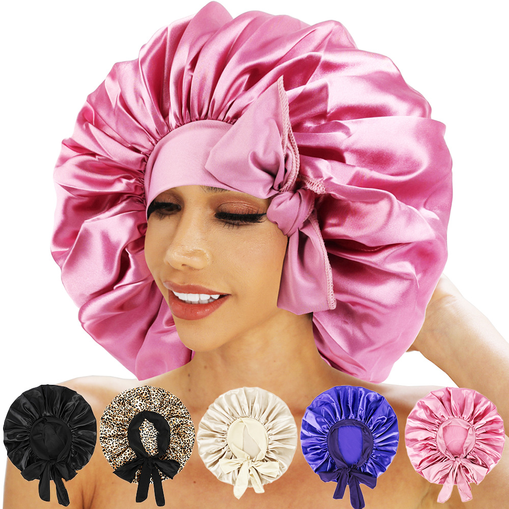 Oversized strap nightcap wholesale spot elastic ribbon satin round cap cross-border European and American home cap