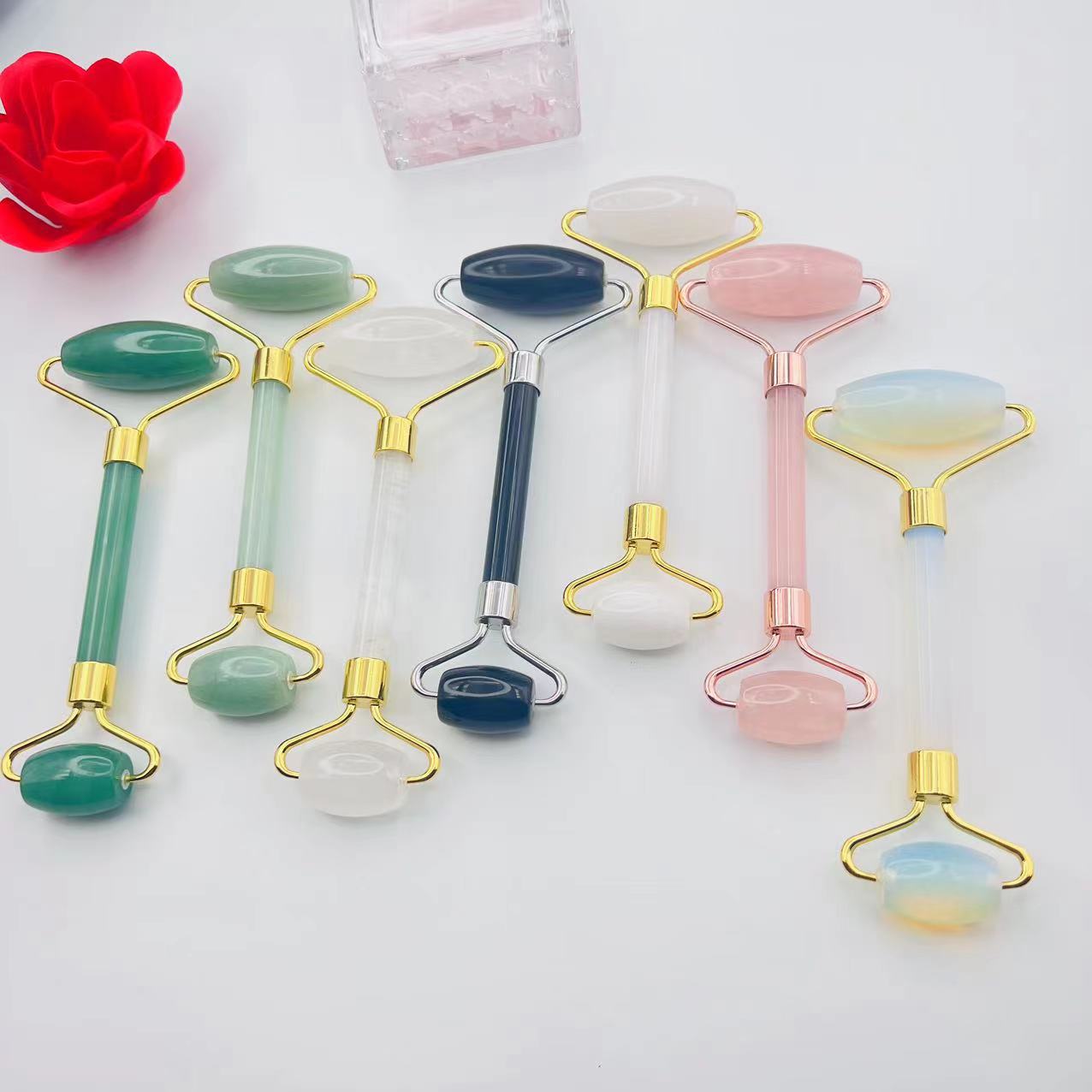 Cross-border selling face eye scraping jade roller double-headed Jade beauty instrument powder Crystal scraping massager