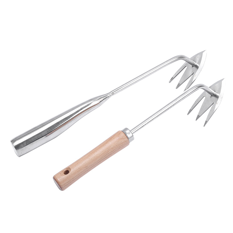 Wholesale stainless steel weeding artifact pulling grass small rake household digging wild vegetables thickened wooden handle small hoe agricultural tools