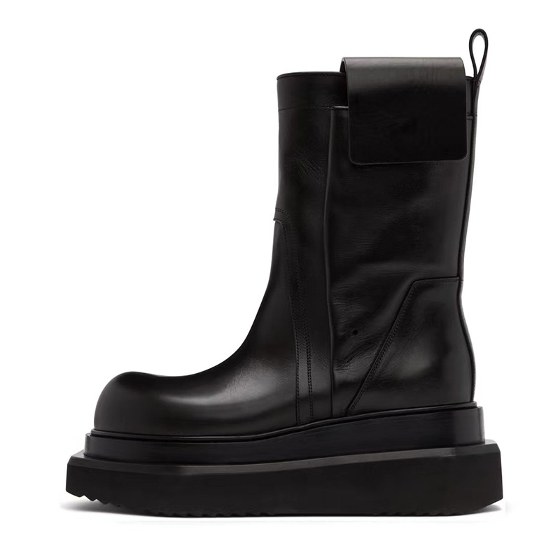 2023 autumn and winter trendy men's dark handsome model catwalk show concave embossed leather platform ro men's boots Martin boots